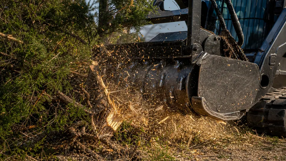 Forestry mulching head grinding cedar